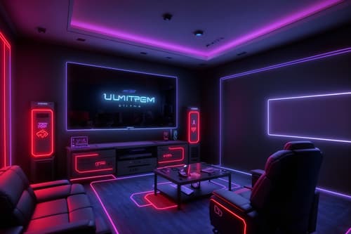 photo from pinterest of gaming room-style interior designed (gaming room interior) . with gaming chair and neon lights and purple and red lights and neon letters on wall and multiple displays and computer desk with computer displays and keyboard and dark walls and at night. . cinematic photo, highly detailed, cinematic lighting, ultra-detailed, ultrarealistic, photorealism, 8k. trending on pinterest. gaming room interior design style. masterpiece, cinematic light, ultrarealistic+, photorealistic+, 8k, raw photo, realistic, sharp focus on eyes, (symmetrical eyes), (intact eyes), hyperrealistic, highest quality, best quality, , highly detailed, masterpiece, best quality, extremely detailed 8k wallpaper, masterpiece, best quality, ultra-detailed, best shadow, detailed background, detailed face, detailed eyes, high contrast, best illumination, detailed face, dulux, caustic, dynamic angle, detailed glow. dramatic lighting. highly detailed, insanely detailed hair, symmetrical, intricate details, professionally retouched, 8k high definition. strong bokeh. award winning photo.