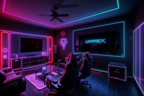 photo from pinterest of gaming room-style interior designed (gaming room interior) . with gaming chair and neon lights and purple and red lights and neon letters on wall and multiple displays and computer desk with computer displays and keyboard and dark walls and at night. . cinematic photo, highly detailed, cinematic lighting, ultra-detailed, ultrarealistic, photorealism, 8k. trending on pinterest. gaming room interior design style. masterpiece, cinematic light, ultrarealistic+, photorealistic+, 8k, raw photo, realistic, sharp focus on eyes, (symmetrical eyes), (intact eyes), hyperrealistic, highest quality, best quality, , highly detailed, masterpiece, best quality, extremely detailed 8k wallpaper, masterpiece, best quality, ultra-detailed, best shadow, detailed background, detailed face, detailed eyes, high contrast, best illumination, detailed face, dulux, caustic, dynamic angle, detailed glow. dramatic lighting. highly detailed, insanely detailed hair, symmetrical, intricate details, professionally retouched, 8k high definition. strong bokeh. award winning photo.