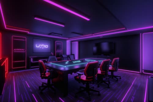 photo from pinterest of gaming room-style interior designed (gaming room interior) . with gaming chair and neon lights and purple and red lights and neon letters on wall and multiple displays and computer desk with computer displays and keyboard and dark walls and at night. . cinematic photo, highly detailed, cinematic lighting, ultra-detailed, ultrarealistic, photorealism, 8k. trending on pinterest. gaming room interior design style. masterpiece, cinematic light, ultrarealistic+, photorealistic+, 8k, raw photo, realistic, sharp focus on eyes, (symmetrical eyes), (intact eyes), hyperrealistic, highest quality, best quality, , highly detailed, masterpiece, best quality, extremely detailed 8k wallpaper, masterpiece, best quality, ultra-detailed, best shadow, detailed background, detailed face, detailed eyes, high contrast, best illumination, detailed face, dulux, caustic, dynamic angle, detailed glow. dramatic lighting. highly detailed, insanely detailed hair, symmetrical, intricate details, professionally retouched, 8k high definition. strong bokeh. award winning photo.