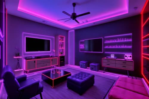 photo from pinterest of gaming room-style interior designed (hotel room interior) with hotel bathroom and bed and headboard and mirror and storage bench or ottoman and dresser closet and accent chair and plant. . with speakers and purple and red lights and multiple displays and purple, red and blue fade light and dark walls and computer desk with computer displays and keyboard and neon letters on wall and dark room. . cinematic photo, highly detailed, cinematic lighting, ultra-detailed, ultrarealistic, photorealism, 8k. trending on pinterest. gaming room interior design style. masterpiece, cinematic light, ultrarealistic+, photorealistic+, 8k, raw photo, realistic, sharp focus on eyes, (symmetrical eyes), (intact eyes), hyperrealistic, highest quality, best quality, , highly detailed, masterpiece, best quality, extremely detailed 8k wallpaper, masterpiece, best quality, ultra-detailed, best shadow, detailed background, detailed face, detailed eyes, high contrast, best illumination, detailed face, dulux, caustic, dynamic angle, detailed glow. dramatic lighting. highly detailed, insanely detailed hair, symmetrical, intricate details, professionally retouched, 8k high definition. strong bokeh. award winning photo.