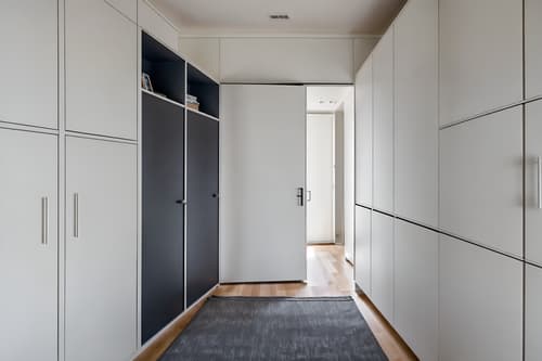 photo from pinterest of minimalist-style interior designed (drop zone interior) with cabinets and storage drawers and storage baskets and high up storage and lockers and cubbies and wall hooks for coats and shelves for shoes. . with functional furniture and a monochromatic palette with colour used as an accent and lots of light and clean lines and focus on the shape, colour and texture of just a few of essential elements and an open floor plan and functional furniture. . cinematic photo, highly detailed, cinematic lighting, ultra-detailed, ultrarealistic, photorealism, 8k. trending on pinterest. minimalist interior design style. masterpiece, cinematic light, ultrarealistic+, photorealistic+, 8k, raw photo, realistic, sharp focus on eyes, (symmetrical eyes), (intact eyes), hyperrealistic, highest quality, best quality, , highly detailed, masterpiece, best quality, extremely detailed 8k wallpaper, masterpiece, best quality, ultra-detailed, best shadow, detailed background, detailed face, detailed eyes, high contrast, best illumination, detailed face, dulux, caustic, dynamic angle, detailed glow. dramatic lighting. highly detailed, insanely detailed hair, symmetrical, intricate details, professionally retouched, 8k high definition. strong bokeh. award winning photo.
