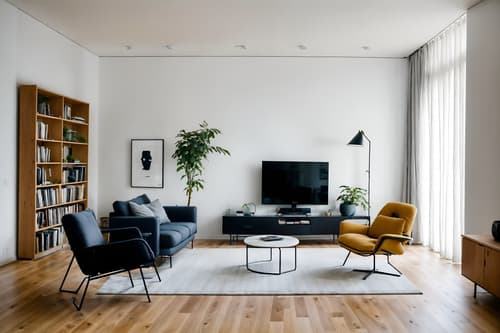 photo from pinterest of minimalist-style interior designed (living room interior) with chairs and furniture and occasional tables and sofa and televisions and plant and rug and bookshelves. . with lots of light and focus on the shape, colour and texture of just a few of essential elements and an open floor plan and clean lines and functional furniture and a monochromatic palette with colour used as an accent and lots of light. . cinematic photo, highly detailed, cinematic lighting, ultra-detailed, ultrarealistic, photorealism, 8k. trending on pinterest. minimalist interior design style. masterpiece, cinematic light, ultrarealistic+, photorealistic+, 8k, raw photo, realistic, sharp focus on eyes, (symmetrical eyes), (intact eyes), hyperrealistic, highest quality, best quality, , highly detailed, masterpiece, best quality, extremely detailed 8k wallpaper, masterpiece, best quality, ultra-detailed, best shadow, detailed background, detailed face, detailed eyes, high contrast, best illumination, detailed face, dulux, caustic, dynamic angle, detailed glow. dramatic lighting. highly detailed, insanely detailed hair, symmetrical, intricate details, professionally retouched, 8k high definition. strong bokeh. award winning photo.