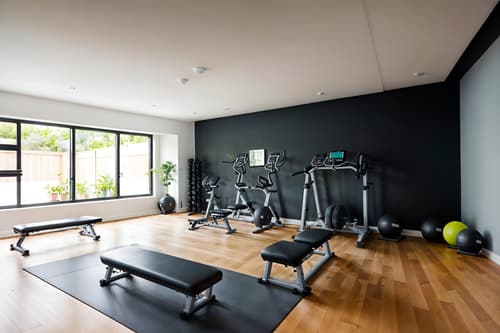 photo from pinterest of minimalist-style interior designed (fitness gym interior) with exercise bicycle and bench press and squat rack and dumbbell stand and crosstrainer and exercise bicycle. . with an open floor plan and functional furniture and focus on the shape, colour and texture of just a few of essential elements and lots of light and a monochromatic palette with colour used as an accent and clean lines and an open floor plan. . cinematic photo, highly detailed, cinematic lighting, ultra-detailed, ultrarealistic, photorealism, 8k. trending on pinterest. minimalist interior design style. masterpiece, cinematic light, ultrarealistic+, photorealistic+, 8k, raw photo, realistic, sharp focus on eyes, (symmetrical eyes), (intact eyes), hyperrealistic, highest quality, best quality, , highly detailed, masterpiece, best quality, extremely detailed 8k wallpaper, masterpiece, best quality, ultra-detailed, best shadow, detailed background, detailed face, detailed eyes, high contrast, best illumination, detailed face, dulux, caustic, dynamic angle, detailed glow. dramatic lighting. highly detailed, insanely detailed hair, symmetrical, intricate details, professionally retouched, 8k high definition. strong bokeh. award winning photo.