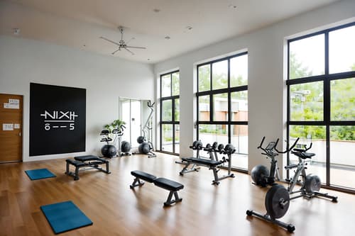 photo from pinterest of minimalist-style interior designed (fitness gym interior) with exercise bicycle and bench press and squat rack and dumbbell stand and crosstrainer and exercise bicycle. . with an open floor plan and functional furniture and focus on the shape, colour and texture of just a few of essential elements and lots of light and a monochromatic palette with colour used as an accent and clean lines and an open floor plan. . cinematic photo, highly detailed, cinematic lighting, ultra-detailed, ultrarealistic, photorealism, 8k. trending on pinterest. minimalist interior design style. masterpiece, cinematic light, ultrarealistic+, photorealistic+, 8k, raw photo, realistic, sharp focus on eyes, (symmetrical eyes), (intact eyes), hyperrealistic, highest quality, best quality, , highly detailed, masterpiece, best quality, extremely detailed 8k wallpaper, masterpiece, best quality, ultra-detailed, best shadow, detailed background, detailed face, detailed eyes, high contrast, best illumination, detailed face, dulux, caustic, dynamic angle, detailed glow. dramatic lighting. highly detailed, insanely detailed hair, symmetrical, intricate details, professionally retouched, 8k high definition. strong bokeh. award winning photo.