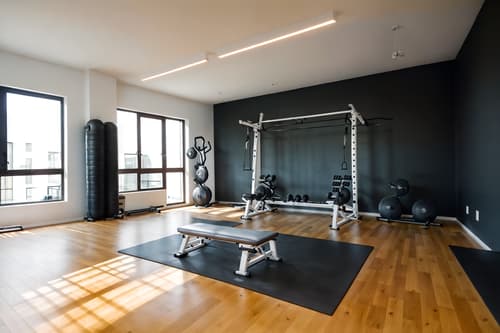 photo from pinterest of minimalist-style interior designed (fitness gym interior) with exercise bicycle and bench press and squat rack and dumbbell stand and crosstrainer and exercise bicycle. . with an open floor plan and functional furniture and focus on the shape, colour and texture of just a few of essential elements and lots of light and a monochromatic palette with colour used as an accent and clean lines and an open floor plan. . cinematic photo, highly detailed, cinematic lighting, ultra-detailed, ultrarealistic, photorealism, 8k. trending on pinterest. minimalist interior design style. masterpiece, cinematic light, ultrarealistic+, photorealistic+, 8k, raw photo, realistic, sharp focus on eyes, (symmetrical eyes), (intact eyes), hyperrealistic, highest quality, best quality, , highly detailed, masterpiece, best quality, extremely detailed 8k wallpaper, masterpiece, best quality, ultra-detailed, best shadow, detailed background, detailed face, detailed eyes, high contrast, best illumination, detailed face, dulux, caustic, dynamic angle, detailed glow. dramatic lighting. highly detailed, insanely detailed hair, symmetrical, intricate details, professionally retouched, 8k high definition. strong bokeh. award winning photo.
