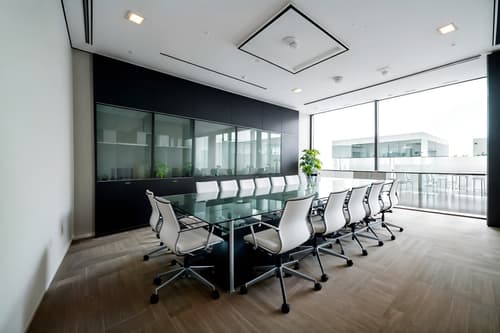 photo from pinterest of minimalist-style interior designed (meeting room interior) with vase and glass walls and plant and glass doors and cabinets and office chairs and painting or photo on wall and boardroom table. . with a monochromatic palette with colour used as an accent and an open floor plan and lots of light and functional furniture and clean lines and focus on the shape, colour and texture of just a few of essential elements and a monochromatic palette with colour used as an accent. . cinematic photo, highly detailed, cinematic lighting, ultra-detailed, ultrarealistic, photorealism, 8k. trending on pinterest. minimalist interior design style. masterpiece, cinematic light, ultrarealistic+, photorealistic+, 8k, raw photo, realistic, sharp focus on eyes, (symmetrical eyes), (intact eyes), hyperrealistic, highest quality, best quality, , highly detailed, masterpiece, best quality, extremely detailed 8k wallpaper, masterpiece, best quality, ultra-detailed, best shadow, detailed background, detailed face, detailed eyes, high contrast, best illumination, detailed face, dulux, caustic, dynamic angle, detailed glow. dramatic lighting. highly detailed, insanely detailed hair, symmetrical, intricate details, professionally retouched, 8k high definition. strong bokeh. award winning photo.