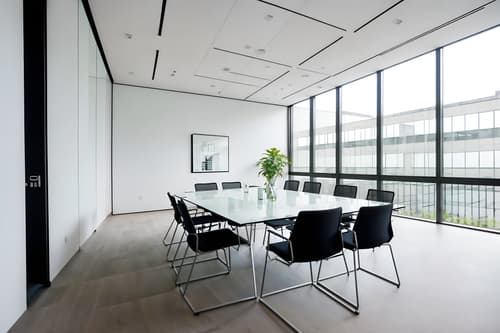 photo from pinterest of minimalist-style interior designed (meeting room interior) with vase and glass walls and plant and glass doors and cabinets and office chairs and painting or photo on wall and boardroom table. . with a monochromatic palette with colour used as an accent and an open floor plan and lots of light and functional furniture and clean lines and focus on the shape, colour and texture of just a few of essential elements and a monochromatic palette with colour used as an accent. . cinematic photo, highly detailed, cinematic lighting, ultra-detailed, ultrarealistic, photorealism, 8k. trending on pinterest. minimalist interior design style. masterpiece, cinematic light, ultrarealistic+, photorealistic+, 8k, raw photo, realistic, sharp focus on eyes, (symmetrical eyes), (intact eyes), hyperrealistic, highest quality, best quality, , highly detailed, masterpiece, best quality, extremely detailed 8k wallpaper, masterpiece, best quality, ultra-detailed, best shadow, detailed background, detailed face, detailed eyes, high contrast, best illumination, detailed face, dulux, caustic, dynamic angle, detailed glow. dramatic lighting. highly detailed, insanely detailed hair, symmetrical, intricate details, professionally retouched, 8k high definition. strong bokeh. award winning photo.