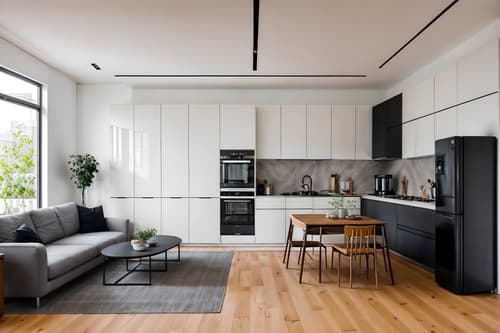 photo from pinterest of minimalist-style interior designed (kitchen living combo interior) with coffee tables and chairs and occasional tables and stove and worktops and refrigerator and furniture and sofa. . with lots of light and functional furniture and focus on the shape, colour and texture of just a few of essential elements and clean lines and an open floor plan and a monochromatic palette with colour used as an accent and lots of light. . cinematic photo, highly detailed, cinematic lighting, ultra-detailed, ultrarealistic, photorealism, 8k. trending on pinterest. minimalist interior design style. masterpiece, cinematic light, ultrarealistic+, photorealistic+, 8k, raw photo, realistic, sharp focus on eyes, (symmetrical eyes), (intact eyes), hyperrealistic, highest quality, best quality, , highly detailed, masterpiece, best quality, extremely detailed 8k wallpaper, masterpiece, best quality, ultra-detailed, best shadow, detailed background, detailed face, detailed eyes, high contrast, best illumination, detailed face, dulux, caustic, dynamic angle, detailed glow. dramatic lighting. highly detailed, insanely detailed hair, symmetrical, intricate details, professionally retouched, 8k high definition. strong bokeh. award winning photo.
