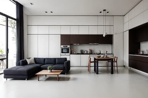 photo from pinterest of minimalist-style interior designed (kitchen living combo interior) with coffee tables and chairs and occasional tables and stove and worktops and refrigerator and furniture and sofa. . with lots of light and functional furniture and focus on the shape, colour and texture of just a few of essential elements and clean lines and an open floor plan and a monochromatic palette with colour used as an accent and lots of light. . cinematic photo, highly detailed, cinematic lighting, ultra-detailed, ultrarealistic, photorealism, 8k. trending on pinterest. minimalist interior design style. masterpiece, cinematic light, ultrarealistic+, photorealistic+, 8k, raw photo, realistic, sharp focus on eyes, (symmetrical eyes), (intact eyes), hyperrealistic, highest quality, best quality, , highly detailed, masterpiece, best quality, extremely detailed 8k wallpaper, masterpiece, best quality, ultra-detailed, best shadow, detailed background, detailed face, detailed eyes, high contrast, best illumination, detailed face, dulux, caustic, dynamic angle, detailed glow. dramatic lighting. highly detailed, insanely detailed hair, symmetrical, intricate details, professionally retouched, 8k high definition. strong bokeh. award winning photo.