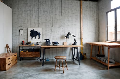 photo from pinterest of minimalist-style interior designed (workshop interior) with wooden workbench and tool wall and messy and wooden workbench. . with functional furniture and a monochromatic palette with colour used as an accent and an open floor plan and focus on the shape, colour and texture of just a few of essential elements and lots of light and clean lines and functional furniture. . cinematic photo, highly detailed, cinematic lighting, ultra-detailed, ultrarealistic, photorealism, 8k. trending on pinterest. minimalist interior design style. masterpiece, cinematic light, ultrarealistic+, photorealistic+, 8k, raw photo, realistic, sharp focus on eyes, (symmetrical eyes), (intact eyes), hyperrealistic, highest quality, best quality, , highly detailed, masterpiece, best quality, extremely detailed 8k wallpaper, masterpiece, best quality, ultra-detailed, best shadow, detailed background, detailed face, detailed eyes, high contrast, best illumination, detailed face, dulux, caustic, dynamic angle, detailed glow. dramatic lighting. highly detailed, insanely detailed hair, symmetrical, intricate details, professionally retouched, 8k high definition. strong bokeh. award winning photo.
