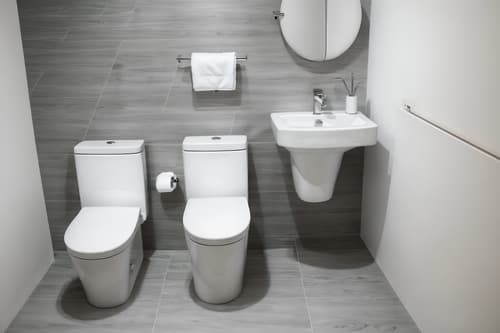 photo from pinterest of minimalist-style interior designed (toilet interior) with toilet with toilet seat up and sink with tap and toilet paper hanger and toilet with toilet seat up. . with focus on the shape, colour and texture of just a few of essential elements and an open floor plan and functional furniture and clean lines and a monochromatic palette with colour used as an accent and lots of light and focus on the shape, colour and texture of just a few of essential elements. . cinematic photo, highly detailed, cinematic lighting, ultra-detailed, ultrarealistic, photorealism, 8k. trending on pinterest. minimalist interior design style. masterpiece, cinematic light, ultrarealistic+, photorealistic+, 8k, raw photo, realistic, sharp focus on eyes, (symmetrical eyes), (intact eyes), hyperrealistic, highest quality, best quality, , highly detailed, masterpiece, best quality, extremely detailed 8k wallpaper, masterpiece, best quality, ultra-detailed, best shadow, detailed background, detailed face, detailed eyes, high contrast, best illumination, detailed face, dulux, caustic, dynamic angle, detailed glow. dramatic lighting. highly detailed, insanely detailed hair, symmetrical, intricate details, professionally retouched, 8k high definition. strong bokeh. award winning photo.