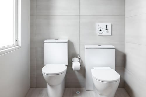 photo from pinterest of minimalist-style interior designed (toilet interior) with toilet with toilet seat up and sink with tap and toilet paper hanger and toilet with toilet seat up. . with focus on the shape, colour and texture of just a few of essential elements and an open floor plan and functional furniture and clean lines and a monochromatic palette with colour used as an accent and lots of light and focus on the shape, colour and texture of just a few of essential elements. . cinematic photo, highly detailed, cinematic lighting, ultra-detailed, ultrarealistic, photorealism, 8k. trending on pinterest. minimalist interior design style. masterpiece, cinematic light, ultrarealistic+, photorealistic+, 8k, raw photo, realistic, sharp focus on eyes, (symmetrical eyes), (intact eyes), hyperrealistic, highest quality, best quality, , highly detailed, masterpiece, best quality, extremely detailed 8k wallpaper, masterpiece, best quality, ultra-detailed, best shadow, detailed background, detailed face, detailed eyes, high contrast, best illumination, detailed face, dulux, caustic, dynamic angle, detailed glow. dramatic lighting. highly detailed, insanely detailed hair, symmetrical, intricate details, professionally retouched, 8k high definition. strong bokeh. award winning photo.