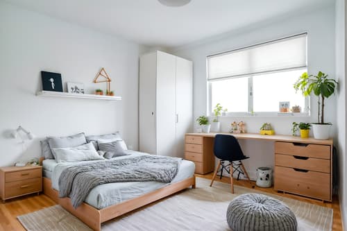 photo from pinterest of minimalist-style interior designed (kids room interior) with plant and night light and headboard and mirror and kids desk and dresser closet and storage bench or ottoman and bed. . with an open floor plan and functional furniture and clean lines and a monochromatic palette with colour used as an accent and focus on the shape, colour and texture of just a few of essential elements and lots of light and an open floor plan. . cinematic photo, highly detailed, cinematic lighting, ultra-detailed, ultrarealistic, photorealism, 8k. trending on pinterest. minimalist interior design style. masterpiece, cinematic light, ultrarealistic+, photorealistic+, 8k, raw photo, realistic, sharp focus on eyes, (symmetrical eyes), (intact eyes), hyperrealistic, highest quality, best quality, , highly detailed, masterpiece, best quality, extremely detailed 8k wallpaper, masterpiece, best quality, ultra-detailed, best shadow, detailed background, detailed face, detailed eyes, high contrast, best illumination, detailed face, dulux, caustic, dynamic angle, detailed glow. dramatic lighting. highly detailed, insanely detailed hair, symmetrical, intricate details, professionally retouched, 8k high definition. strong bokeh. award winning photo.