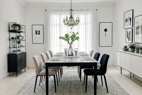 photo from pinterest of minimalist-style interior designed (dining room interior) with painting or photo on wall and table cloth and plates, cutlery and glasses on dining table and plant and bookshelves and dining table and light or chandelier and vase. . with an open floor plan and a monochromatic palette with colour used as an accent and lots of light and focus on the shape, colour and texture of just a few of essential elements and functional furniture and clean lines and an open floor plan. . cinematic photo, highly detailed, cinematic lighting, ultra-detailed, ultrarealistic, photorealism, 8k. trending on pinterest. minimalist interior design style. masterpiece, cinematic light, ultrarealistic+, photorealistic+, 8k, raw photo, realistic, sharp focus on eyes, (symmetrical eyes), (intact eyes), hyperrealistic, highest quality, best quality, , highly detailed, masterpiece, best quality, extremely detailed 8k wallpaper, masterpiece, best quality, ultra-detailed, best shadow, detailed background, detailed face, detailed eyes, high contrast, best illumination, detailed face, dulux, caustic, dynamic angle, detailed glow. dramatic lighting. highly detailed, insanely detailed hair, symmetrical, intricate details, professionally retouched, 8k high definition. strong bokeh. award winning photo.