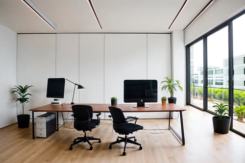 photo from pinterest of minimalist-style interior designed (office interior) with office chairs and seating area with sofa and cabinets and desk lamps and plants and computer desks and lounge chairs and office desks. . with clean lines and an open floor plan and focus on the shape, colour and texture of just a few of essential elements and functional furniture and a monochromatic palette with colour used as an accent and lots of light and clean lines. . cinematic photo, highly detailed, cinematic lighting, ultra-detailed, ultrarealistic, photorealism, 8k. trending on pinterest. minimalist interior design style. masterpiece, cinematic light, ultrarealistic+, photorealistic+, 8k, raw photo, realistic, sharp focus on eyes, (symmetrical eyes), (intact eyes), hyperrealistic, highest quality, best quality, , highly detailed, masterpiece, best quality, extremely detailed 8k wallpaper, masterpiece, best quality, ultra-detailed, best shadow, detailed background, detailed face, detailed eyes, high contrast, best illumination, detailed face, dulux, caustic, dynamic angle, detailed glow. dramatic lighting. highly detailed, insanely detailed hair, symmetrical, intricate details, professionally retouched, 8k high definition. strong bokeh. award winning photo.