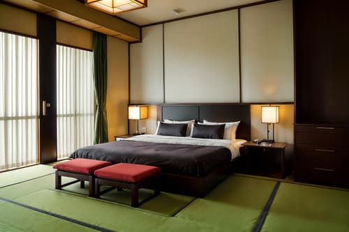 photo from pinterest of japanese design-style interior designed (hotel room interior) with hotel bathroom and bedside table or night stand and working desk with desk chair and night light and accent chair and mirror and storage bench or ottoman and dresser closet. . with . . cinematic photo, highly detailed, cinematic lighting, ultra-detailed, ultrarealistic, photorealism, 8k. trending on pinterest. japanese design interior design style. masterpiece, cinematic light, ultrarealistic+, photorealistic+, 8k, raw photo, realistic, sharp focus on eyes, (symmetrical eyes), (intact eyes), hyperrealistic, highest quality, best quality, , highly detailed, masterpiece, best quality, extremely detailed 8k wallpaper, masterpiece, best quality, ultra-detailed, best shadow, detailed background, detailed face, detailed eyes, high contrast, best illumination, detailed face, dulux, caustic, dynamic angle, detailed glow. dramatic lighting. highly detailed, insanely detailed hair, symmetrical, intricate details, professionally retouched, 8k high definition. strong bokeh. award winning photo.