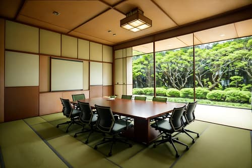 photo from pinterest of japanese design-style interior designed (meeting room interior) with cabinets and office chairs and painting or photo on wall and glass doors and boardroom table and glass walls and plant and vase. . with . . cinematic photo, highly detailed, cinematic lighting, ultra-detailed, ultrarealistic, photorealism, 8k. trending on pinterest. japanese design interior design style. masterpiece, cinematic light, ultrarealistic+, photorealistic+, 8k, raw photo, realistic, sharp focus on eyes, (symmetrical eyes), (intact eyes), hyperrealistic, highest quality, best quality, , highly detailed, masterpiece, best quality, extremely detailed 8k wallpaper, masterpiece, best quality, ultra-detailed, best shadow, detailed background, detailed face, detailed eyes, high contrast, best illumination, detailed face, dulux, caustic, dynamic angle, detailed glow. dramatic lighting. highly detailed, insanely detailed hair, symmetrical, intricate details, professionally retouched, 8k high definition. strong bokeh. award winning photo.