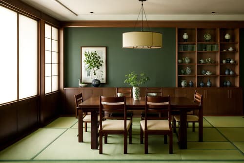 photo from pinterest of japanese design-style interior designed (dining room interior) with bookshelves and dining table chairs and vase and plant and dining table and painting or photo on wall and light or chandelier and table cloth. . with . . cinematic photo, highly detailed, cinematic lighting, ultra-detailed, ultrarealistic, photorealism, 8k. trending on pinterest. japanese design interior design style. masterpiece, cinematic light, ultrarealistic+, photorealistic+, 8k, raw photo, realistic, sharp focus on eyes, (symmetrical eyes), (intact eyes), hyperrealistic, highest quality, best quality, , highly detailed, masterpiece, best quality, extremely detailed 8k wallpaper, masterpiece, best quality, ultra-detailed, best shadow, detailed background, detailed face, detailed eyes, high contrast, best illumination, detailed face, dulux, caustic, dynamic angle, detailed glow. dramatic lighting. highly detailed, insanely detailed hair, symmetrical, intricate details, professionally retouched, 8k high definition. strong bokeh. award winning photo.