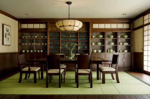 photo from pinterest of japanese design-style interior designed (dining room interior) with bookshelves and dining table chairs and vase and plant and dining table and painting or photo on wall and light or chandelier and table cloth. . with . . cinematic photo, highly detailed, cinematic lighting, ultra-detailed, ultrarealistic, photorealism, 8k. trending on pinterest. japanese design interior design style. masterpiece, cinematic light, ultrarealistic+, photorealistic+, 8k, raw photo, realistic, sharp focus on eyes, (symmetrical eyes), (intact eyes), hyperrealistic, highest quality, best quality, , highly detailed, masterpiece, best quality, extremely detailed 8k wallpaper, masterpiece, best quality, ultra-detailed, best shadow, detailed background, detailed face, detailed eyes, high contrast, best illumination, detailed face, dulux, caustic, dynamic angle, detailed glow. dramatic lighting. highly detailed, insanely detailed hair, symmetrical, intricate details, professionally retouched, 8k high definition. strong bokeh. award winning photo.