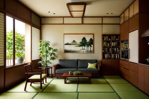 photo from pinterest of japanese design-style interior designed (kitchen living combo interior) with chairs and plant and refrigerator and coffee tables and sofa and bookshelves and plant and kitchen cabinets. . with . . cinematic photo, highly detailed, cinematic lighting, ultra-detailed, ultrarealistic, photorealism, 8k. trending on pinterest. japanese design interior design style. masterpiece, cinematic light, ultrarealistic+, photorealistic+, 8k, raw photo, realistic, sharp focus on eyes, (symmetrical eyes), (intact eyes), hyperrealistic, highest quality, best quality, , highly detailed, masterpiece, best quality, extremely detailed 8k wallpaper, masterpiece, best quality, ultra-detailed, best shadow, detailed background, detailed face, detailed eyes, high contrast, best illumination, detailed face, dulux, caustic, dynamic angle, detailed glow. dramatic lighting. highly detailed, insanely detailed hair, symmetrical, intricate details, professionally retouched, 8k high definition. strong bokeh. award winning photo.