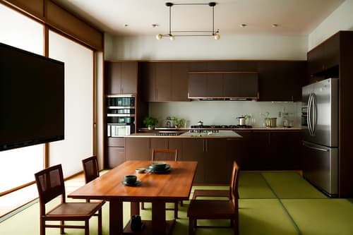 photo from pinterest of japanese design-style interior designed (kitchen living combo interior) with chairs and plant and refrigerator and coffee tables and sofa and bookshelves and plant and kitchen cabinets. . with . . cinematic photo, highly detailed, cinematic lighting, ultra-detailed, ultrarealistic, photorealism, 8k. trending on pinterest. japanese design interior design style. masterpiece, cinematic light, ultrarealistic+, photorealistic+, 8k, raw photo, realistic, sharp focus on eyes, (symmetrical eyes), (intact eyes), hyperrealistic, highest quality, best quality, , highly detailed, masterpiece, best quality, extremely detailed 8k wallpaper, masterpiece, best quality, ultra-detailed, best shadow, detailed background, detailed face, detailed eyes, high contrast, best illumination, detailed face, dulux, caustic, dynamic angle, detailed glow. dramatic lighting. highly detailed, insanely detailed hair, symmetrical, intricate details, professionally retouched, 8k high definition. strong bokeh. award winning photo.