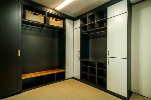photo from pinterest of japanese design-style interior designed (drop zone interior) with cubbies and wall hooks for coats and high up storage and a bench and shelves for shoes and lockers and cabinets and storage baskets. . with . . cinematic photo, highly detailed, cinematic lighting, ultra-detailed, ultrarealistic, photorealism, 8k. trending on pinterest. japanese design interior design style. masterpiece, cinematic light, ultrarealistic+, photorealistic+, 8k, raw photo, realistic, sharp focus on eyes, (symmetrical eyes), (intact eyes), hyperrealistic, highest quality, best quality, , highly detailed, masterpiece, best quality, extremely detailed 8k wallpaper, masterpiece, best quality, ultra-detailed, best shadow, detailed background, detailed face, detailed eyes, high contrast, best illumination, detailed face, dulux, caustic, dynamic angle, detailed glow. dramatic lighting. highly detailed, insanely detailed hair, symmetrical, intricate details, professionally retouched, 8k high definition. strong bokeh. award winning photo.
