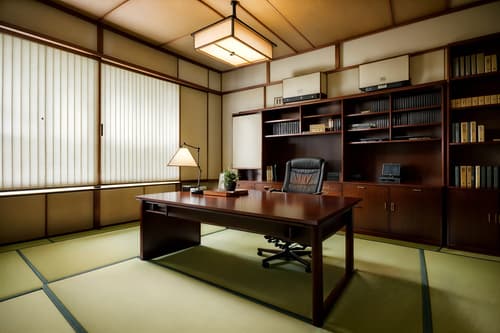 photo from pinterest of japanese design-style interior designed (study room interior) with office chair and lounge chair and desk lamp and cabinets and writing desk and bookshelves and plant and office chair. . with . . cinematic photo, highly detailed, cinematic lighting, ultra-detailed, ultrarealistic, photorealism, 8k. trending on pinterest. japanese design interior design style. masterpiece, cinematic light, ultrarealistic+, photorealistic+, 8k, raw photo, realistic, sharp focus on eyes, (symmetrical eyes), (intact eyes), hyperrealistic, highest quality, best quality, , highly detailed, masterpiece, best quality, extremely detailed 8k wallpaper, masterpiece, best quality, ultra-detailed, best shadow, detailed background, detailed face, detailed eyes, high contrast, best illumination, detailed face, dulux, caustic, dynamic angle, detailed glow. dramatic lighting. highly detailed, insanely detailed hair, symmetrical, intricate details, professionally retouched, 8k high definition. strong bokeh. award winning photo.