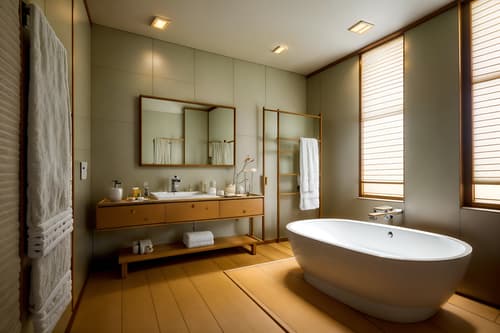 photo from pinterest of japanese design-style interior designed (hotel bathroom interior) with bath towel and bathroom sink with faucet and toilet seat and bath rail and plant and bathtub and bathroom cabinet and mirror. . with . . cinematic photo, highly detailed, cinematic lighting, ultra-detailed, ultrarealistic, photorealism, 8k. trending on pinterest. japanese design interior design style. masterpiece, cinematic light, ultrarealistic+, photorealistic+, 8k, raw photo, realistic, sharp focus on eyes, (symmetrical eyes), (intact eyes), hyperrealistic, highest quality, best quality, , highly detailed, masterpiece, best quality, extremely detailed 8k wallpaper, masterpiece, best quality, ultra-detailed, best shadow, detailed background, detailed face, detailed eyes, high contrast, best illumination, detailed face, dulux, caustic, dynamic angle, detailed glow. dramatic lighting. highly detailed, insanely detailed hair, symmetrical, intricate details, professionally retouched, 8k high definition. strong bokeh. award winning photo.