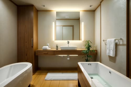 photo from pinterest of japanese design-style interior designed (hotel bathroom interior) with bath towel and bathroom sink with faucet and toilet seat and bath rail and plant and bathtub and bathroom cabinet and mirror. . with . . cinematic photo, highly detailed, cinematic lighting, ultra-detailed, ultrarealistic, photorealism, 8k. trending on pinterest. japanese design interior design style. masterpiece, cinematic light, ultrarealistic+, photorealistic+, 8k, raw photo, realistic, sharp focus on eyes, (symmetrical eyes), (intact eyes), hyperrealistic, highest quality, best quality, , highly detailed, masterpiece, best quality, extremely detailed 8k wallpaper, masterpiece, best quality, ultra-detailed, best shadow, detailed background, detailed face, detailed eyes, high contrast, best illumination, detailed face, dulux, caustic, dynamic angle, detailed glow. dramatic lighting. highly detailed, insanely detailed hair, symmetrical, intricate details, professionally retouched, 8k high definition. strong bokeh. award winning photo.