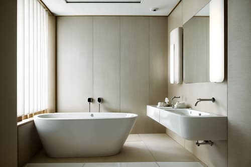 photo from pinterest of japanese design-style interior designed (hotel bathroom interior) with bath towel and bathroom sink with faucet and toilet seat and bath rail and plant and bathtub and bathroom cabinet and mirror. . with . . cinematic photo, highly detailed, cinematic lighting, ultra-detailed, ultrarealistic, photorealism, 8k. trending on pinterest. japanese design interior design style. masterpiece, cinematic light, ultrarealistic+, photorealistic+, 8k, raw photo, realistic, sharp focus on eyes, (symmetrical eyes), (intact eyes), hyperrealistic, highest quality, best quality, , highly detailed, masterpiece, best quality, extremely detailed 8k wallpaper, masterpiece, best quality, ultra-detailed, best shadow, detailed background, detailed face, detailed eyes, high contrast, best illumination, detailed face, dulux, caustic, dynamic angle, detailed glow. dramatic lighting. highly detailed, insanely detailed hair, symmetrical, intricate details, professionally retouched, 8k high definition. strong bokeh. award winning photo.