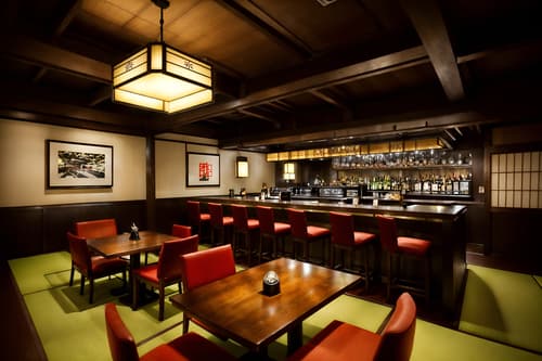 photo from pinterest of japanese design-style interior designed (restaurant interior) with restaurant bar and restaurant dining tables and restaurant chairs and restaurant decor and restaurant bar. . with . . cinematic photo, highly detailed, cinematic lighting, ultra-detailed, ultrarealistic, photorealism, 8k. trending on pinterest. japanese design interior design style. masterpiece, cinematic light, ultrarealistic+, photorealistic+, 8k, raw photo, realistic, sharp focus on eyes, (symmetrical eyes), (intact eyes), hyperrealistic, highest quality, best quality, , highly detailed, masterpiece, best quality, extremely detailed 8k wallpaper, masterpiece, best quality, ultra-detailed, best shadow, detailed background, detailed face, detailed eyes, high contrast, best illumination, detailed face, dulux, caustic, dynamic angle, detailed glow. dramatic lighting. highly detailed, insanely detailed hair, symmetrical, intricate details, professionally retouched, 8k high definition. strong bokeh. award winning photo.