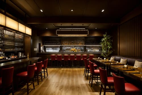 photo from pinterest of japanese design-style interior designed (restaurant interior) with restaurant bar and restaurant dining tables and restaurant chairs and restaurant decor and restaurant bar. . with . . cinematic photo, highly detailed, cinematic lighting, ultra-detailed, ultrarealistic, photorealism, 8k. trending on pinterest. japanese design interior design style. masterpiece, cinematic light, ultrarealistic+, photorealistic+, 8k, raw photo, realistic, sharp focus on eyes, (symmetrical eyes), (intact eyes), hyperrealistic, highest quality, best quality, , highly detailed, masterpiece, best quality, extremely detailed 8k wallpaper, masterpiece, best quality, ultra-detailed, best shadow, detailed background, detailed face, detailed eyes, high contrast, best illumination, detailed face, dulux, caustic, dynamic angle, detailed glow. dramatic lighting. highly detailed, insanely detailed hair, symmetrical, intricate details, professionally retouched, 8k high definition. strong bokeh. award winning photo.