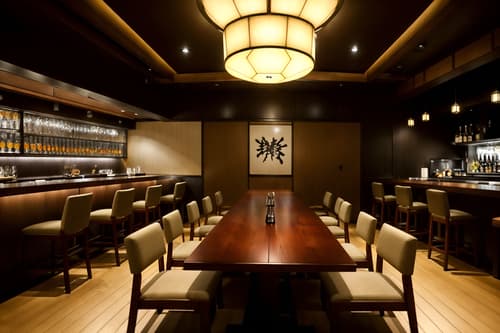 photo from pinterest of japanese design-style interior designed (restaurant interior) with restaurant bar and restaurant dining tables and restaurant chairs and restaurant decor and restaurant bar. . with . . cinematic photo, highly detailed, cinematic lighting, ultra-detailed, ultrarealistic, photorealism, 8k. trending on pinterest. japanese design interior design style. masterpiece, cinematic light, ultrarealistic+, photorealistic+, 8k, raw photo, realistic, sharp focus on eyes, (symmetrical eyes), (intact eyes), hyperrealistic, highest quality, best quality, , highly detailed, masterpiece, best quality, extremely detailed 8k wallpaper, masterpiece, best quality, ultra-detailed, best shadow, detailed background, detailed face, detailed eyes, high contrast, best illumination, detailed face, dulux, caustic, dynamic angle, detailed glow. dramatic lighting. highly detailed, insanely detailed hair, symmetrical, intricate details, professionally retouched, 8k high definition. strong bokeh. award winning photo.