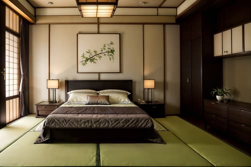 photo from pinterest of japanese design-style interior designed (bedroom interior) with dresser closet and bedside table or night stand and mirror and accent chair and headboard and plant and bed and night light. . with . . cinematic photo, highly detailed, cinematic lighting, ultra-detailed, ultrarealistic, photorealism, 8k. trending on pinterest. japanese design interior design style. masterpiece, cinematic light, ultrarealistic+, photorealistic+, 8k, raw photo, realistic, sharp focus on eyes, (symmetrical eyes), (intact eyes), hyperrealistic, highest quality, best quality, , highly detailed, masterpiece, best quality, extremely detailed 8k wallpaper, masterpiece, best quality, ultra-detailed, best shadow, detailed background, detailed face, detailed eyes, high contrast, best illumination, detailed face, dulux, caustic, dynamic angle, detailed glow. dramatic lighting. highly detailed, insanely detailed hair, symmetrical, intricate details, professionally retouched, 8k high definition. strong bokeh. award winning photo.
