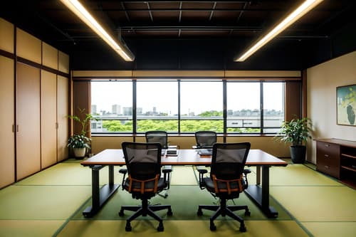 photo from pinterest of japanese design-style interior designed (office interior) with office chairs and desk lamps and plants and windows and office desks and computer desks and lounge chairs and cabinets. . with . . cinematic photo, highly detailed, cinematic lighting, ultra-detailed, ultrarealistic, photorealism, 8k. trending on pinterest. japanese design interior design style. masterpiece, cinematic light, ultrarealistic+, photorealistic+, 8k, raw photo, realistic, sharp focus on eyes, (symmetrical eyes), (intact eyes), hyperrealistic, highest quality, best quality, , highly detailed, masterpiece, best quality, extremely detailed 8k wallpaper, masterpiece, best quality, ultra-detailed, best shadow, detailed background, detailed face, detailed eyes, high contrast, best illumination, detailed face, dulux, caustic, dynamic angle, detailed glow. dramatic lighting. highly detailed, insanely detailed hair, symmetrical, intricate details, professionally retouched, 8k high definition. strong bokeh. award winning photo.