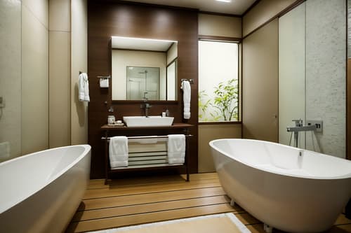 photo from pinterest of japanese design-style interior designed (bathroom interior) with waste basket and mirror and bathroom cabinet and bathtub and bath rail and shower and bathroom sink with faucet and bath towel. . with . . cinematic photo, highly detailed, cinematic lighting, ultra-detailed, ultrarealistic, photorealism, 8k. trending on pinterest. japanese design interior design style. masterpiece, cinematic light, ultrarealistic+, photorealistic+, 8k, raw photo, realistic, sharp focus on eyes, (symmetrical eyes), (intact eyes), hyperrealistic, highest quality, best quality, , highly detailed, masterpiece, best quality, extremely detailed 8k wallpaper, masterpiece, best quality, ultra-detailed, best shadow, detailed background, detailed face, detailed eyes, high contrast, best illumination, detailed face, dulux, caustic, dynamic angle, detailed glow. dramatic lighting. highly detailed, insanely detailed hair, symmetrical, intricate details, professionally retouched, 8k high definition. strong bokeh. award winning photo.