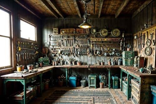 photo from pinterest of eclectic-style interior designed (workshop interior) with tool wall and messy and wooden workbench and tool wall. . . cinematic photo, highly detailed, cinematic lighting, ultra-detailed, ultrarealistic, photorealism, 8k. trending on pinterest. eclectic interior design style. masterpiece, cinematic light, ultrarealistic+, photorealistic+, 8k, raw photo, realistic, sharp focus on eyes, (symmetrical eyes), (intact eyes), hyperrealistic, highest quality, best quality, , highly detailed, masterpiece, best quality, extremely detailed 8k wallpaper, masterpiece, best quality, ultra-detailed, best shadow, detailed background, detailed face, detailed eyes, high contrast, best illumination, detailed face, dulux, caustic, dynamic angle, detailed glow. dramatic lighting. highly detailed, insanely detailed hair, symmetrical, intricate details, professionally retouched, 8k high definition. strong bokeh. award winning photo.