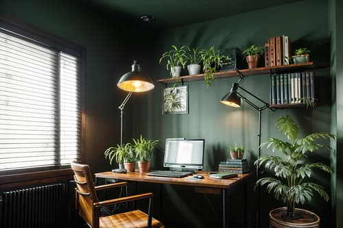 photo from pinterest of eclectic-style interior designed (home office interior) with plant and desk lamp and cabinets and computer desk and office chair and plant. . . cinematic photo, highly detailed, cinematic lighting, ultra-detailed, ultrarealistic, photorealism, 8k. trending on pinterest. eclectic interior design style. masterpiece, cinematic light, ultrarealistic+, photorealistic+, 8k, raw photo, realistic, sharp focus on eyes, (symmetrical eyes), (intact eyes), hyperrealistic, highest quality, best quality, , highly detailed, masterpiece, best quality, extremely detailed 8k wallpaper, masterpiece, best quality, ultra-detailed, best shadow, detailed background, detailed face, detailed eyes, high contrast, best illumination, detailed face, dulux, caustic, dynamic angle, detailed glow. dramatic lighting. highly detailed, insanely detailed hair, symmetrical, intricate details, professionally retouched, 8k high definition. strong bokeh. award winning photo.
