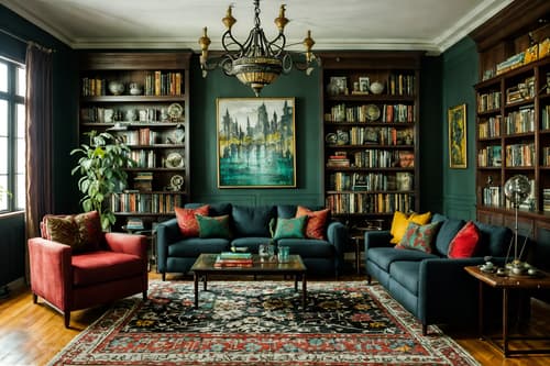 photo from pinterest of eclectic-style interior designed (living room interior) with furniture and occasional tables and plant and bookshelves and sofa and chairs and coffee tables and rug. . . cinematic photo, highly detailed, cinematic lighting, ultra-detailed, ultrarealistic, photorealism, 8k. trending on pinterest. eclectic interior design style. masterpiece, cinematic light, ultrarealistic+, photorealistic+, 8k, raw photo, realistic, sharp focus on eyes, (symmetrical eyes), (intact eyes), hyperrealistic, highest quality, best quality, , highly detailed, masterpiece, best quality, extremely detailed 8k wallpaper, masterpiece, best quality, ultra-detailed, best shadow, detailed background, detailed face, detailed eyes, high contrast, best illumination, detailed face, dulux, caustic, dynamic angle, detailed glow. dramatic lighting. highly detailed, insanely detailed hair, symmetrical, intricate details, professionally retouched, 8k high definition. strong bokeh. award winning photo.
