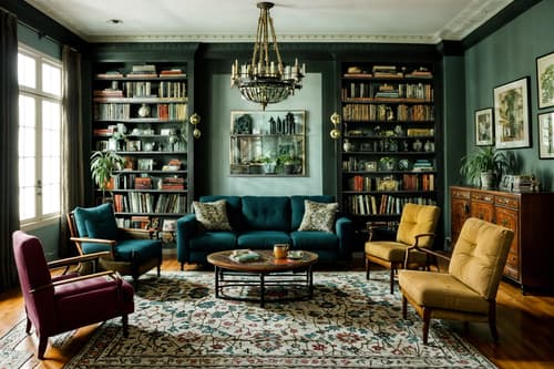 photo from pinterest of eclectic-style interior designed (living room interior) with furniture and occasional tables and plant and bookshelves and sofa and chairs and coffee tables and rug. . . cinematic photo, highly detailed, cinematic lighting, ultra-detailed, ultrarealistic, photorealism, 8k. trending on pinterest. eclectic interior design style. masterpiece, cinematic light, ultrarealistic+, photorealistic+, 8k, raw photo, realistic, sharp focus on eyes, (symmetrical eyes), (intact eyes), hyperrealistic, highest quality, best quality, , highly detailed, masterpiece, best quality, extremely detailed 8k wallpaper, masterpiece, best quality, ultra-detailed, best shadow, detailed background, detailed face, detailed eyes, high contrast, best illumination, detailed face, dulux, caustic, dynamic angle, detailed glow. dramatic lighting. highly detailed, insanely detailed hair, symmetrical, intricate details, professionally retouched, 8k high definition. strong bokeh. award winning photo.
