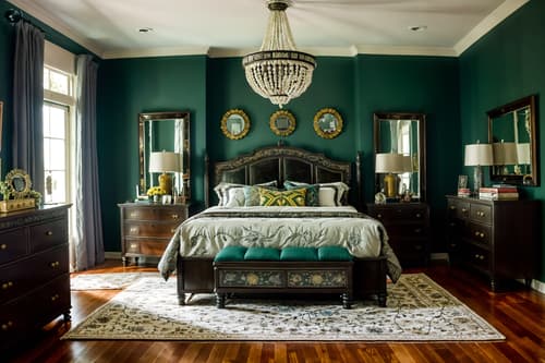 photo from pinterest of eclectic-style interior designed (bedroom interior) with dresser closet and bedside table or night stand and mirror and bed and headboard and accent chair and night light and storage bench or ottoman. . . cinematic photo, highly detailed, cinematic lighting, ultra-detailed, ultrarealistic, photorealism, 8k. trending on pinterest. eclectic interior design style. masterpiece, cinematic light, ultrarealistic+, photorealistic+, 8k, raw photo, realistic, sharp focus on eyes, (symmetrical eyes), (intact eyes), hyperrealistic, highest quality, best quality, , highly detailed, masterpiece, best quality, extremely detailed 8k wallpaper, masterpiece, best quality, ultra-detailed, best shadow, detailed background, detailed face, detailed eyes, high contrast, best illumination, detailed face, dulux, caustic, dynamic angle, detailed glow. dramatic lighting. highly detailed, insanely detailed hair, symmetrical, intricate details, professionally retouched, 8k high definition. strong bokeh. award winning photo.