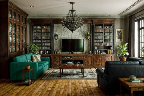 photo from pinterest of eclectic-style interior designed (kitchen living combo interior) with televisions and coffee tables and bookshelves and kitchen cabinets and worktops and furniture and plant and sink. . . cinematic photo, highly detailed, cinematic lighting, ultra-detailed, ultrarealistic, photorealism, 8k. trending on pinterest. eclectic interior design style. masterpiece, cinematic light, ultrarealistic+, photorealistic+, 8k, raw photo, realistic, sharp focus on eyes, (symmetrical eyes), (intact eyes), hyperrealistic, highest quality, best quality, , highly detailed, masterpiece, best quality, extremely detailed 8k wallpaper, masterpiece, best quality, ultra-detailed, best shadow, detailed background, detailed face, detailed eyes, high contrast, best illumination, detailed face, dulux, caustic, dynamic angle, detailed glow. dramatic lighting. highly detailed, insanely detailed hair, symmetrical, intricate details, professionally retouched, 8k high definition. strong bokeh. award winning photo.