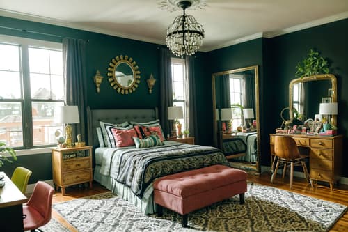 photo from pinterest of eclectic-style interior designed (kids room interior) with kids desk and bedside table or night stand and accent chair and headboard and bed and dresser closet and plant and mirror. . . cinematic photo, highly detailed, cinematic lighting, ultra-detailed, ultrarealistic, photorealism, 8k. trending on pinterest. eclectic interior design style. masterpiece, cinematic light, ultrarealistic+, photorealistic+, 8k, raw photo, realistic, sharp focus on eyes, (symmetrical eyes), (intact eyes), hyperrealistic, highest quality, best quality, , highly detailed, masterpiece, best quality, extremely detailed 8k wallpaper, masterpiece, best quality, ultra-detailed, best shadow, detailed background, detailed face, detailed eyes, high contrast, best illumination, detailed face, dulux, caustic, dynamic angle, detailed glow. dramatic lighting. highly detailed, insanely detailed hair, symmetrical, intricate details, professionally retouched, 8k high definition. strong bokeh. award winning photo.