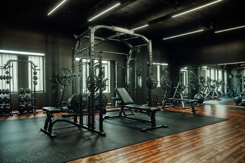 photo from pinterest of eclectic-style interior designed (fitness gym interior) with squat rack and crosstrainer and exercise bicycle and bench press and dumbbell stand and squat rack. . . cinematic photo, highly detailed, cinematic lighting, ultra-detailed, ultrarealistic, photorealism, 8k. trending on pinterest. eclectic interior design style. masterpiece, cinematic light, ultrarealistic+, photorealistic+, 8k, raw photo, realistic, sharp focus on eyes, (symmetrical eyes), (intact eyes), hyperrealistic, highest quality, best quality, , highly detailed, masterpiece, best quality, extremely detailed 8k wallpaper, masterpiece, best quality, ultra-detailed, best shadow, detailed background, detailed face, detailed eyes, high contrast, best illumination, detailed face, dulux, caustic, dynamic angle, detailed glow. dramatic lighting. highly detailed, insanely detailed hair, symmetrical, intricate details, professionally retouched, 8k high definition. strong bokeh. award winning photo.