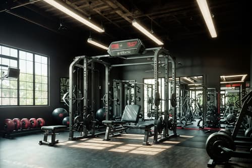 photo from pinterest of eclectic-style interior designed (fitness gym interior) with squat rack and crosstrainer and exercise bicycle and bench press and dumbbell stand and squat rack. . . cinematic photo, highly detailed, cinematic lighting, ultra-detailed, ultrarealistic, photorealism, 8k. trending on pinterest. eclectic interior design style. masterpiece, cinematic light, ultrarealistic+, photorealistic+, 8k, raw photo, realistic, sharp focus on eyes, (symmetrical eyes), (intact eyes), hyperrealistic, highest quality, best quality, , highly detailed, masterpiece, best quality, extremely detailed 8k wallpaper, masterpiece, best quality, ultra-detailed, best shadow, detailed background, detailed face, detailed eyes, high contrast, best illumination, detailed face, dulux, caustic, dynamic angle, detailed glow. dramatic lighting. highly detailed, insanely detailed hair, symmetrical, intricate details, professionally retouched, 8k high definition. strong bokeh. award winning photo.