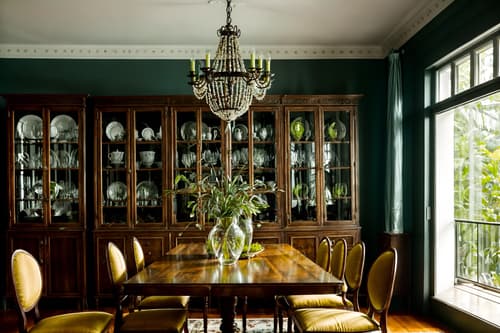 photo from pinterest of eclectic-style interior designed (dining room interior) with plant and light or chandelier and bookshelves and plates, cutlery and glasses on dining table and vase and dining table chairs and dining table and table cloth. . . cinematic photo, highly detailed, cinematic lighting, ultra-detailed, ultrarealistic, photorealism, 8k. trending on pinterest. eclectic interior design style. masterpiece, cinematic light, ultrarealistic+, photorealistic+, 8k, raw photo, realistic, sharp focus on eyes, (symmetrical eyes), (intact eyes), hyperrealistic, highest quality, best quality, , highly detailed, masterpiece, best quality, extremely detailed 8k wallpaper, masterpiece, best quality, ultra-detailed, best shadow, detailed background, detailed face, detailed eyes, high contrast, best illumination, detailed face, dulux, caustic, dynamic angle, detailed glow. dramatic lighting. highly detailed, insanely detailed hair, symmetrical, intricate details, professionally retouched, 8k high definition. strong bokeh. award winning photo.