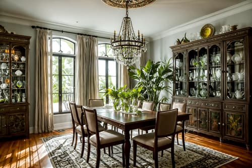 photo from pinterest of eclectic-style interior designed (dining room interior) with plant and light or chandelier and bookshelves and plates, cutlery and glasses on dining table and vase and dining table chairs and dining table and table cloth. . . cinematic photo, highly detailed, cinematic lighting, ultra-detailed, ultrarealistic, photorealism, 8k. trending on pinterest. eclectic interior design style. masterpiece, cinematic light, ultrarealistic+, photorealistic+, 8k, raw photo, realistic, sharp focus on eyes, (symmetrical eyes), (intact eyes), hyperrealistic, highest quality, best quality, , highly detailed, masterpiece, best quality, extremely detailed 8k wallpaper, masterpiece, best quality, ultra-detailed, best shadow, detailed background, detailed face, detailed eyes, high contrast, best illumination, detailed face, dulux, caustic, dynamic angle, detailed glow. dramatic lighting. highly detailed, insanely detailed hair, symmetrical, intricate details, professionally retouched, 8k high definition. strong bokeh. award winning photo.