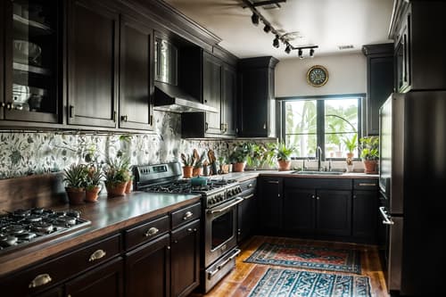 photo from pinterest of eclectic-style interior designed (kitchen interior) with refrigerator and sink and kitchen cabinets and stove and worktops and plant and refrigerator. . . cinematic photo, highly detailed, cinematic lighting, ultra-detailed, ultrarealistic, photorealism, 8k. trending on pinterest. eclectic interior design style. masterpiece, cinematic light, ultrarealistic+, photorealistic+, 8k, raw photo, realistic, sharp focus on eyes, (symmetrical eyes), (intact eyes), hyperrealistic, highest quality, best quality, , highly detailed, masterpiece, best quality, extremely detailed 8k wallpaper, masterpiece, best quality, ultra-detailed, best shadow, detailed background, detailed face, detailed eyes, high contrast, best illumination, detailed face, dulux, caustic, dynamic angle, detailed glow. dramatic lighting. highly detailed, insanely detailed hair, symmetrical, intricate details, professionally retouched, 8k high definition. strong bokeh. award winning photo.