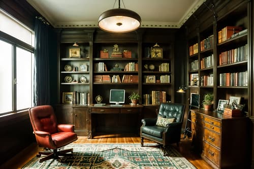 photo from pinterest of eclectic-style interior designed (study room interior) with desk lamp and lounge chair and bookshelves and cabinets and writing desk and office chair and plant and desk lamp. . . cinematic photo, highly detailed, cinematic lighting, ultra-detailed, ultrarealistic, photorealism, 8k. trending on pinterest. eclectic interior design style. masterpiece, cinematic light, ultrarealistic+, photorealistic+, 8k, raw photo, realistic, sharp focus on eyes, (symmetrical eyes), (intact eyes), hyperrealistic, highest quality, best quality, , highly detailed, masterpiece, best quality, extremely detailed 8k wallpaper, masterpiece, best quality, ultra-detailed, best shadow, detailed background, detailed face, detailed eyes, high contrast, best illumination, detailed face, dulux, caustic, dynamic angle, detailed glow. dramatic lighting. highly detailed, insanely detailed hair, symmetrical, intricate details, professionally retouched, 8k high definition. strong bokeh. award winning photo.
