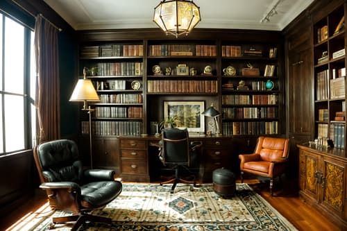 photo from pinterest of eclectic-style interior designed (study room interior) with desk lamp and lounge chair and bookshelves and cabinets and writing desk and office chair and plant and desk lamp. . . cinematic photo, highly detailed, cinematic lighting, ultra-detailed, ultrarealistic, photorealism, 8k. trending on pinterest. eclectic interior design style. masterpiece, cinematic light, ultrarealistic+, photorealistic+, 8k, raw photo, realistic, sharp focus on eyes, (symmetrical eyes), (intact eyes), hyperrealistic, highest quality, best quality, , highly detailed, masterpiece, best quality, extremely detailed 8k wallpaper, masterpiece, best quality, ultra-detailed, best shadow, detailed background, detailed face, detailed eyes, high contrast, best illumination, detailed face, dulux, caustic, dynamic angle, detailed glow. dramatic lighting. highly detailed, insanely detailed hair, symmetrical, intricate details, professionally retouched, 8k high definition. strong bokeh. award winning photo.